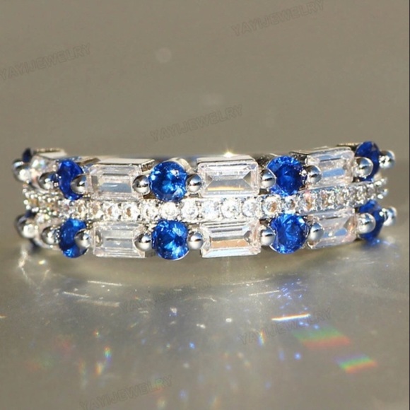 Breathtaking Blue and White Sapphire Band Ring